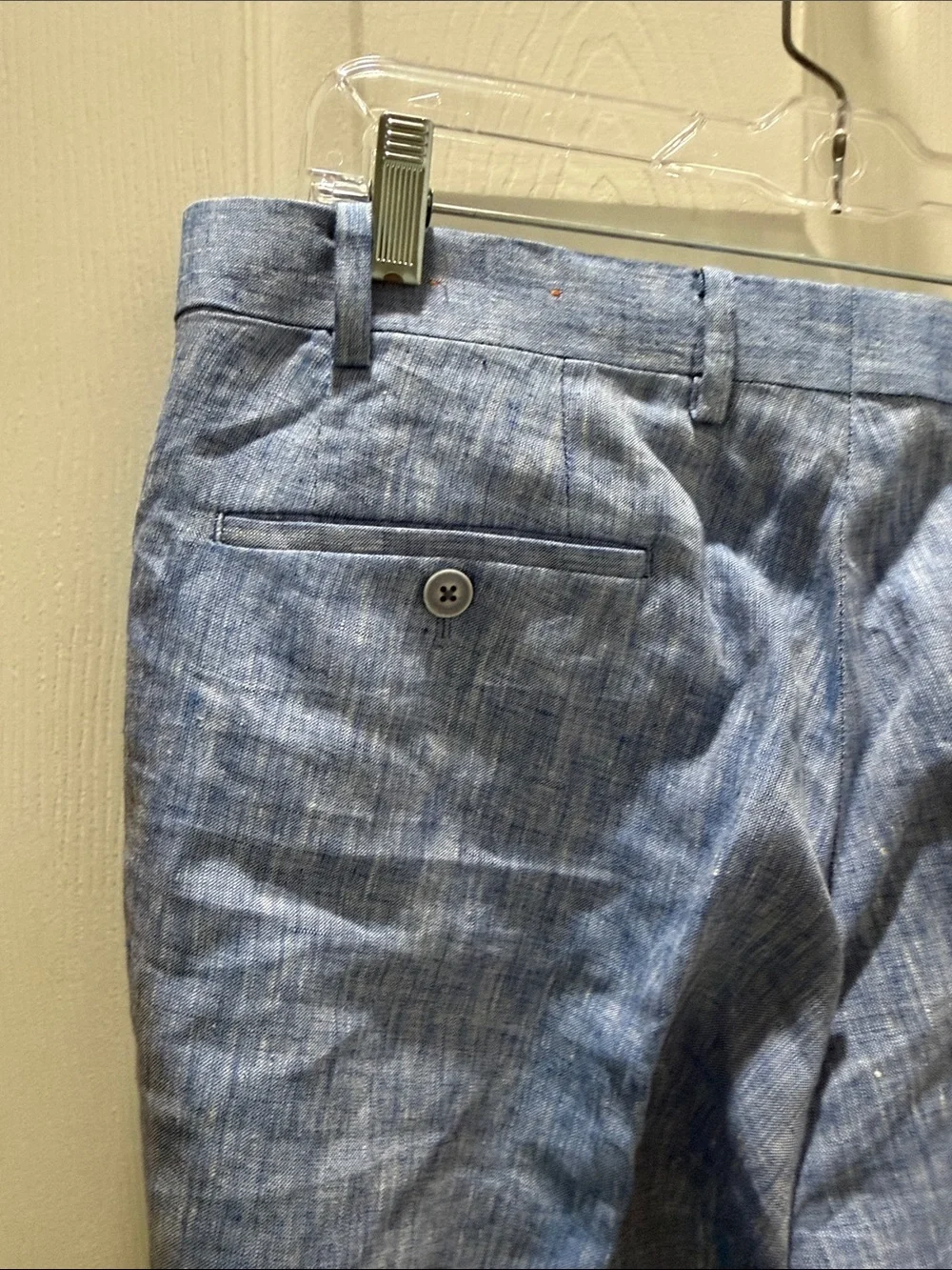 TALLIA linen Light Blue Chinos with Cream Piping